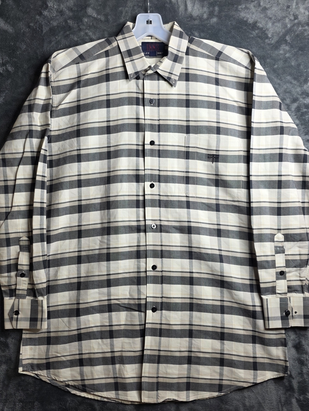 Lucchese Men’s Cream & Gray Plaid Button-Up Shirt